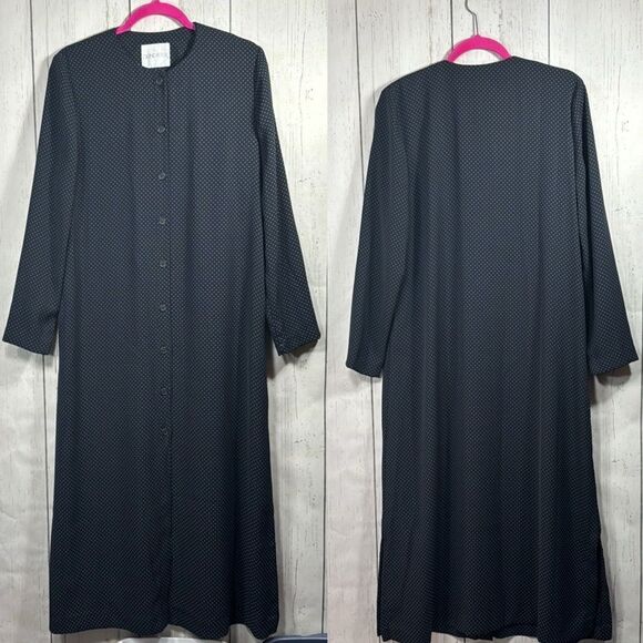 Doncaster Vintage Button Down Long Sleeve Collared Polka Dot Blue Maxi Dress - Picture 1 of 11